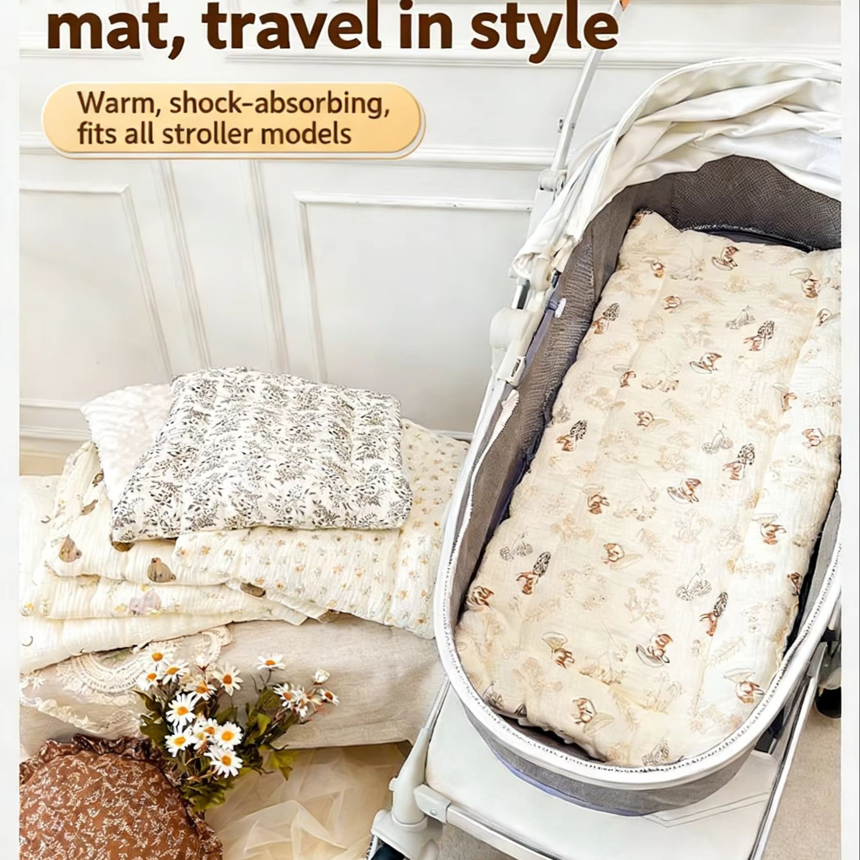 Baby Nursery Trolley - แผ่นรองรถเข็นเด็กแบบอัพเกรด แผ่นรองที่นอนรถเข็นเด็กอเนกประสงค์ แผ่นรองรถเข็นเด็กแบบระบายอากาศได้ สำหรับรถเข็นเด็ก เบาะนั่งในรถยนต์ และเปลเด็ก