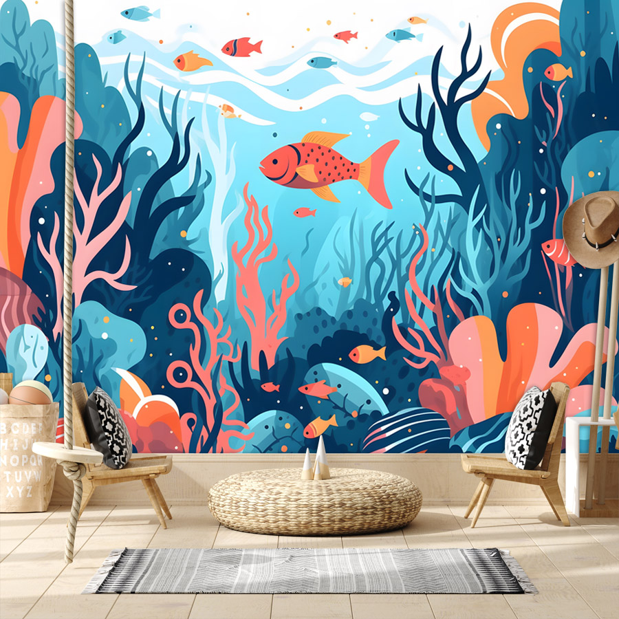 Baby Nursery Peel And Stick Wallpaper - วอลเปเปอร์ลายการ์ตูน 6+ แบบ สำหรับตกแต่งห้องนั่งเล่น ลายโลกใต้ทะเล ตกแต่งผนังบ้าน