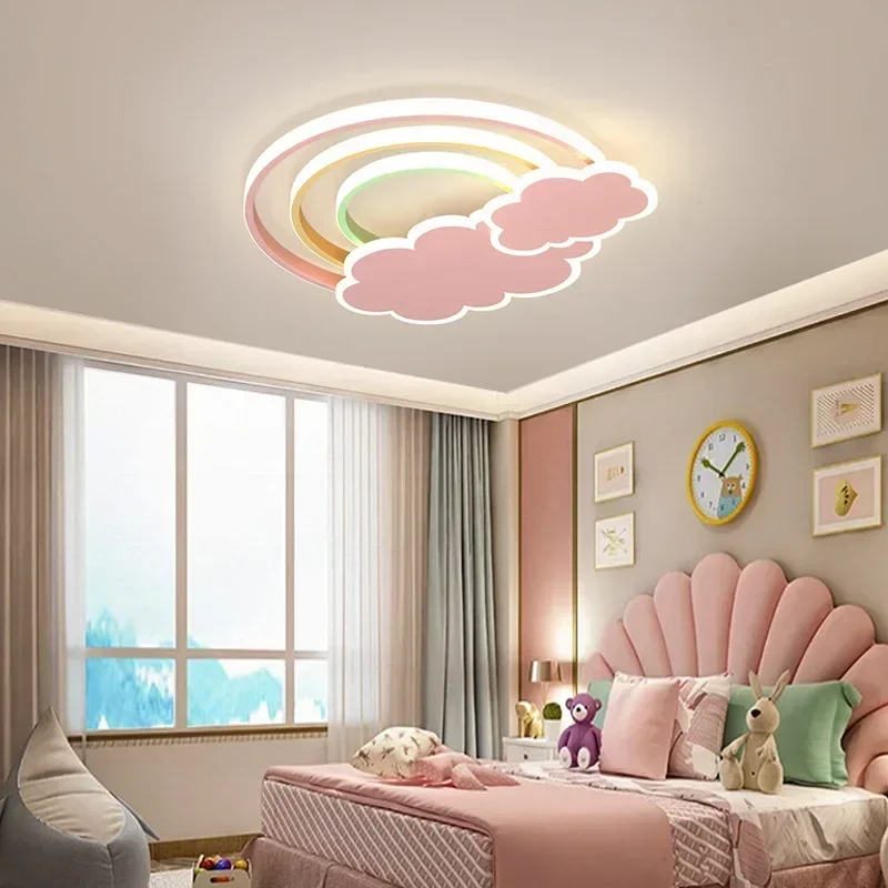 Baby Nursery Light Fixture - โคมไฟเพดาน LED รูปเมฆสีรุ้งสไตล์มินิมอลสมัยใหม่ ให้แสงอบอุ่น เหมาะสำหรับห้องเด็ก ห้องนอนเด็ก