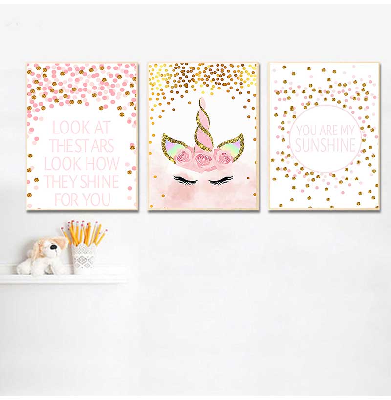 Baby Girl Nursery Quotes - ภาพตกแต่งเด็กผู้หญิงตกแต่งห้องนอนยูนิคอร์นสีชมพูเนอสเซอรี่คําคม Art Wall ผ้าใบพิมพ์ภาพวาดสไตล์นอร์ดิก