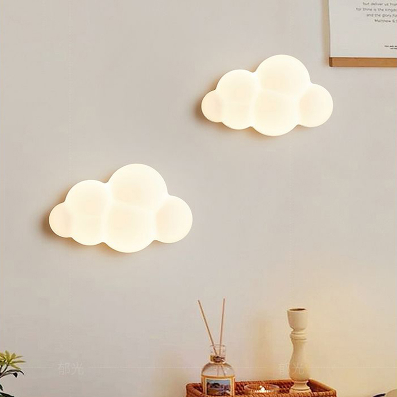 Baby Nursery Wall Lights - โคมไฟผนังเมฆสีขาวสำหรับห้องเด็กสถานรับเลี้ยงเด็กห้องรูปดาวข้างเตียงนอนไฟติดผนังเด็กชายเด็กเล็กเด็กผู้หญิงโคมไฟ220V