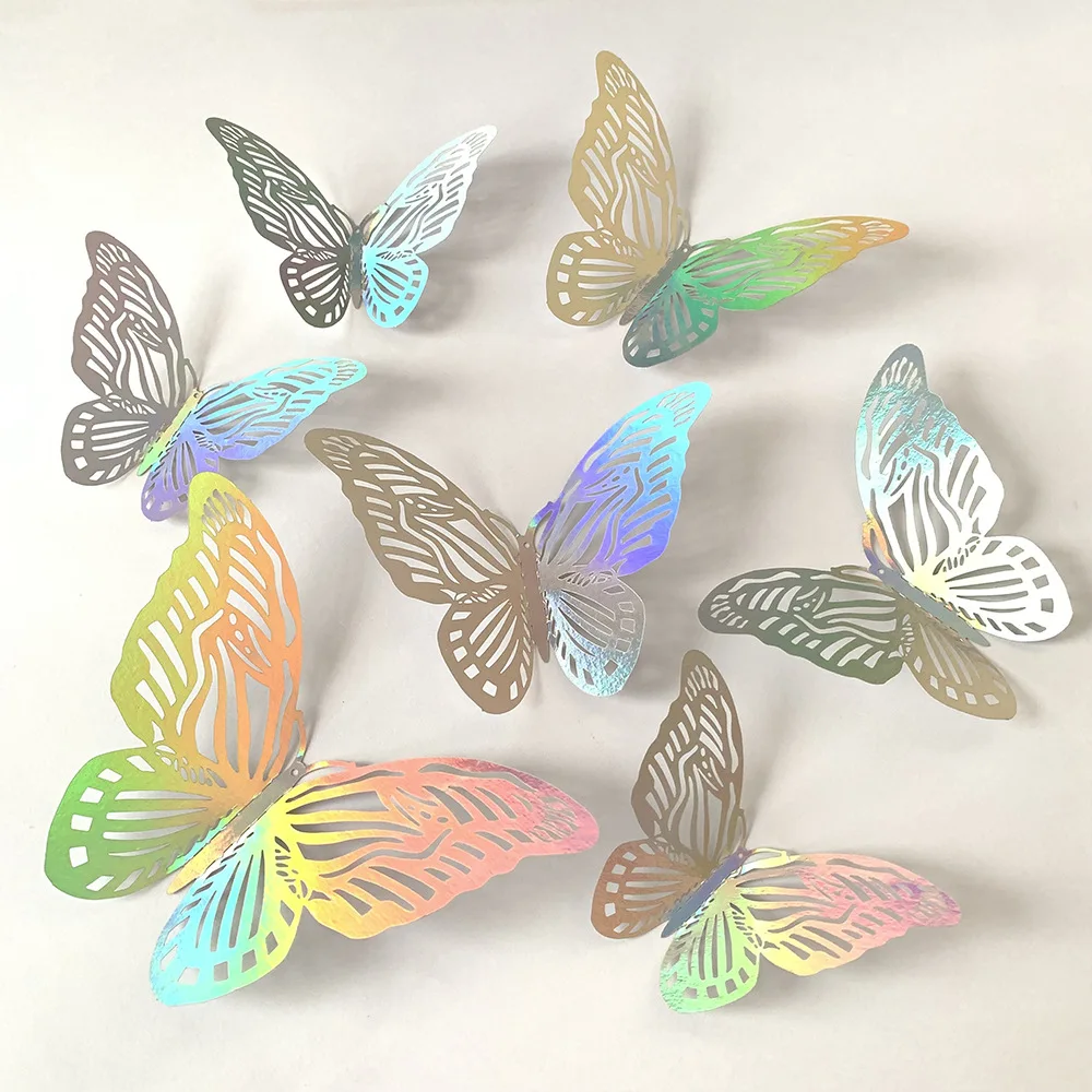 Baby Girl Nursery Quotes - 12pcs สีสัน Silver Butterfly Wall Decor