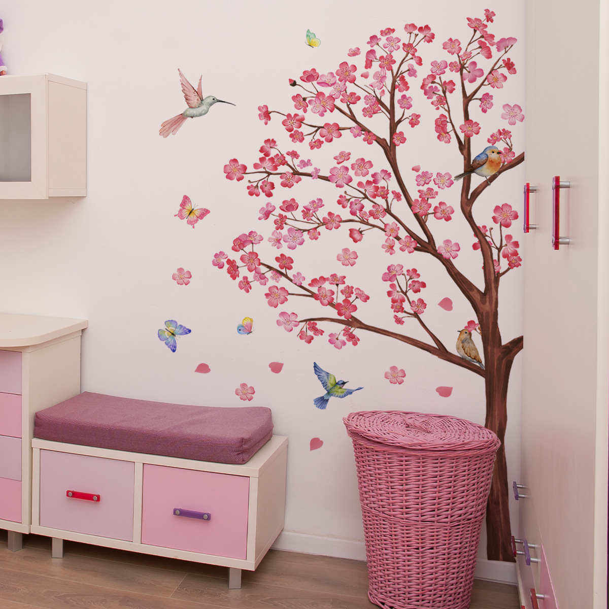 Baby Girl Nursery Quotes - สติ๊กเกอร์ติดผนังลายดอกไม้นกสีน้ำ สำหรับตกแต่งห้องนั่งเล่น ห้องนอน ห้องเด็ก ห้องเด็กอ่อน ของตกแต่งบ้าน