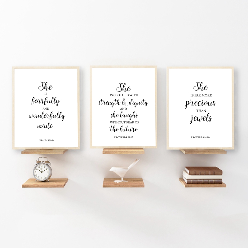 Baby Girl Nursery Quotes - ข้อพระคัมภีร์อ้างคริสเตียนWall Artภาพวาดผ้าใบพระคัมภีร์สดุดีโปสเตอร์และพิมพ์ภาพเด็กสาวเนอสเซอรี่Art Wall Decor