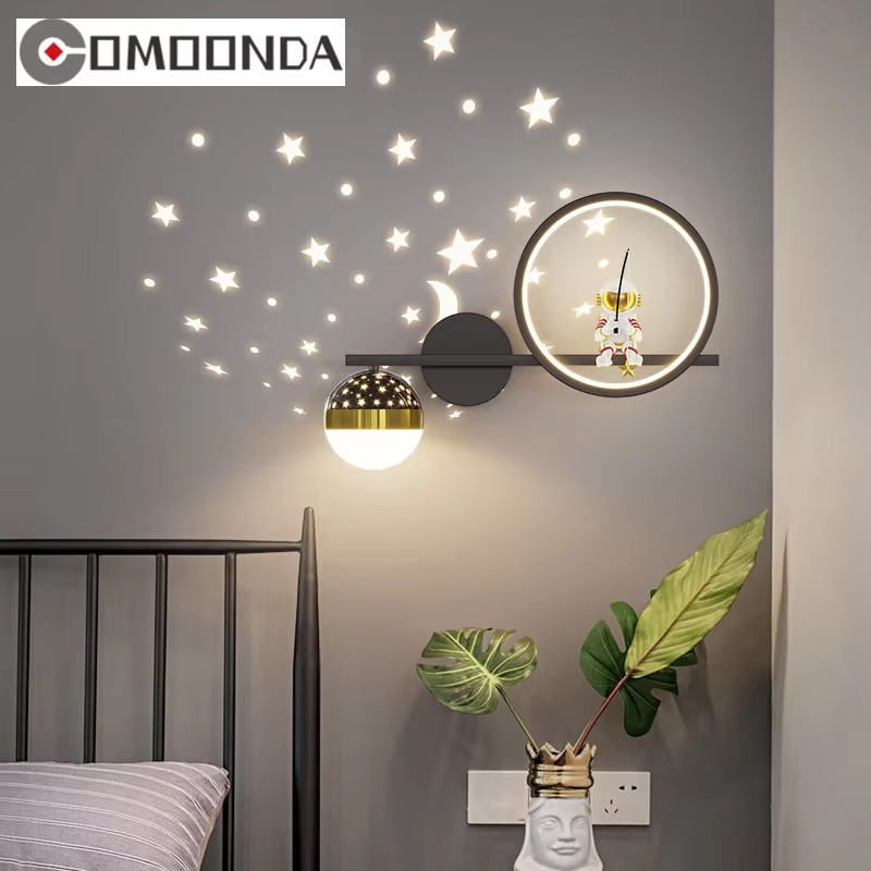 Baby Nursery Wall Lights - ตกแต่งบ้านโปรเจคเตอร์ดาวโคมไฟติดผนัง LED โลหะ Space สไตล์เด็ก Sconce