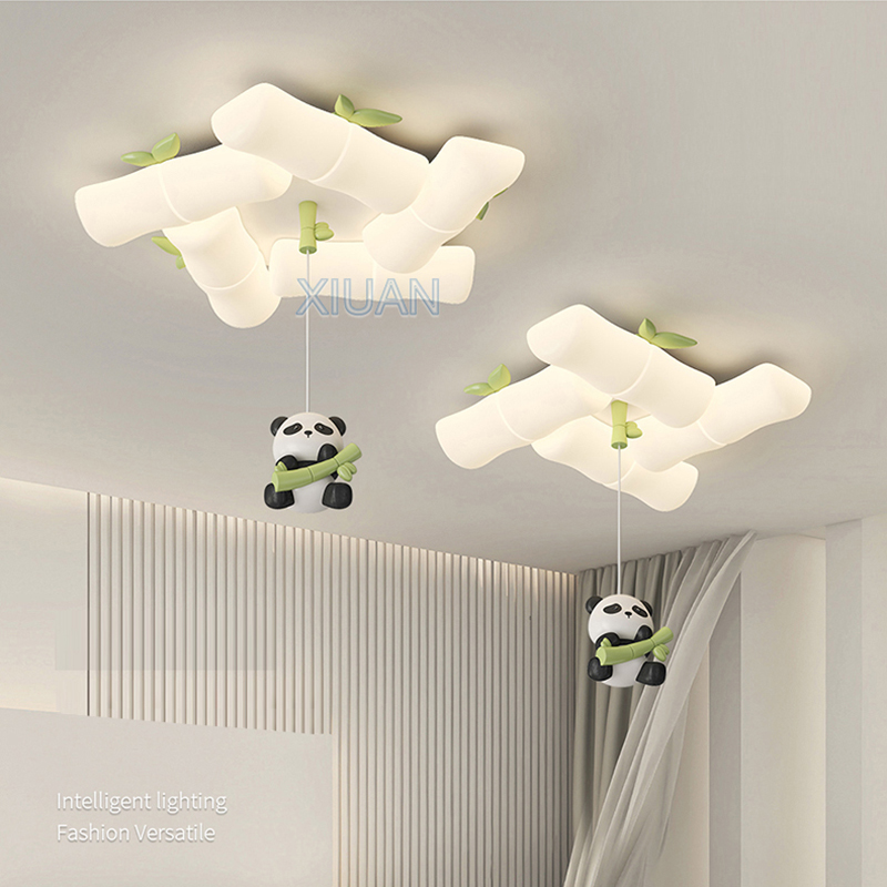 Baby Nursery Light Fixture - เชิงเทียนไม้ไผ่โคมไฟติดเพดานรูปแพนด้าจีนใหม่ไฟติดเพดานห้องนอนเด็กสำหรับสถานรับเลี้ยงเด็กโรงเรียนเด็กชายเด็กหญิงห้องเด็กเล็กในร่ม