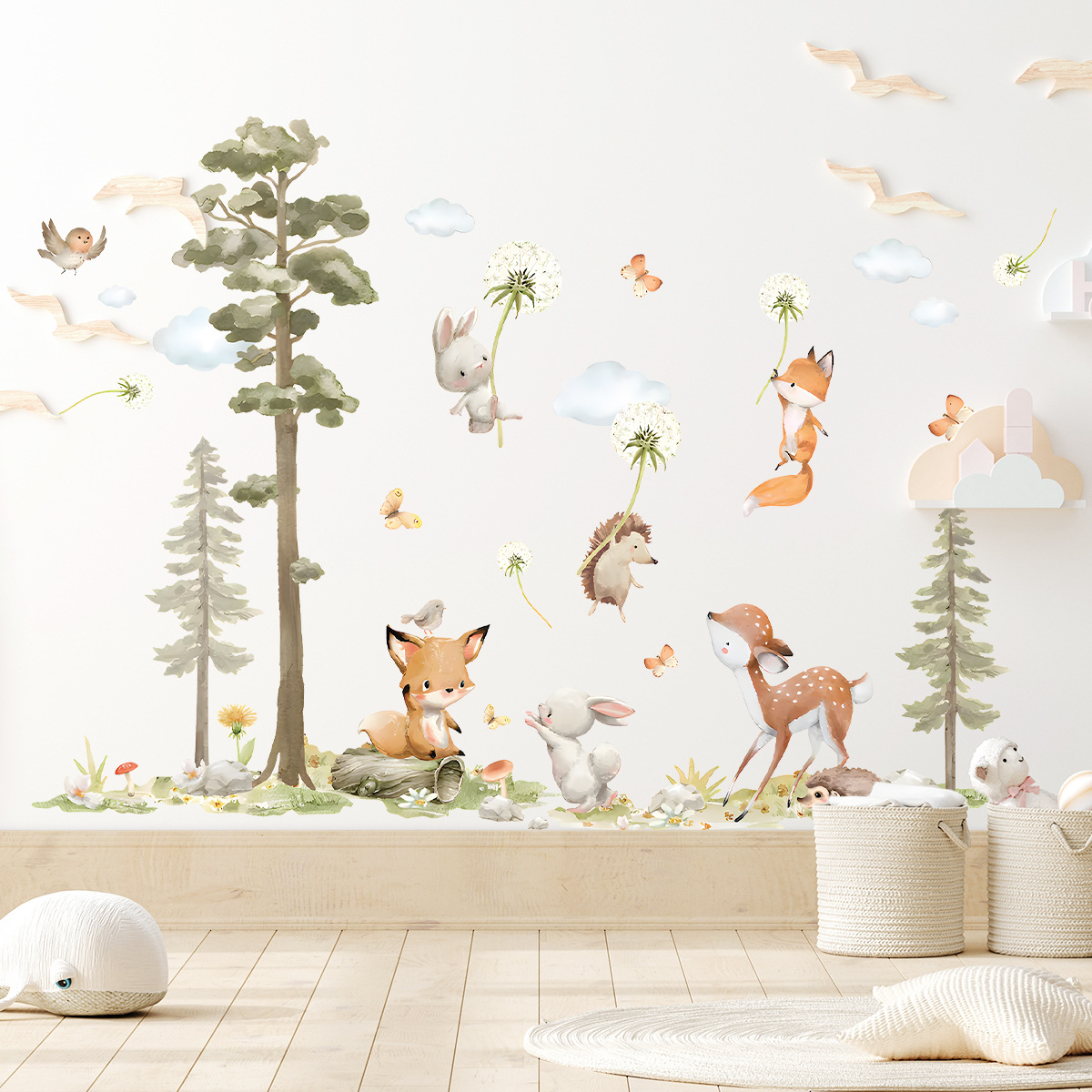 Baby Girl Nursery Quotes - สัตว์ป่าน่ารักสติ๊กเกอร์ติดผนังสําหรับห้องพักเด็กเด็กหญิงเด็กตกแต่งห้องเนอสเซอรี่วอลล์เปเปอร์ไวนิล Bunny Fox Tree