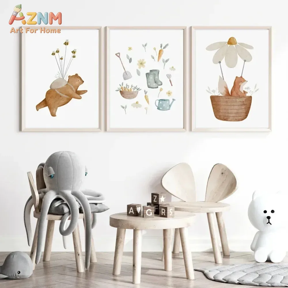 AZNM สีน้ำหมีสุนัขจิ้งจอกสัตว์ - Baby Nursery Frames บทวิจารณ์และราคา
