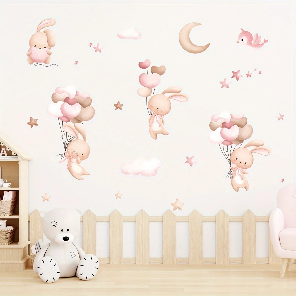 กระต่ายน่ารักบอลลูนสติ๊กเกอร์ต - Baby Girl Nursery Quotes บทวิจารณ์และราคา