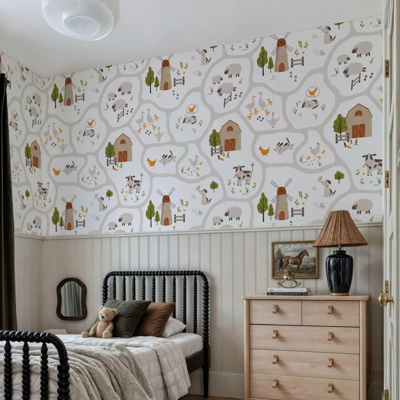 สัตว์ฟาร์นน่ารักเด็กวอลล์เปเปอ - Baby Nursery Peel And Stick Wallpaper บทวิจารณ์และราคา