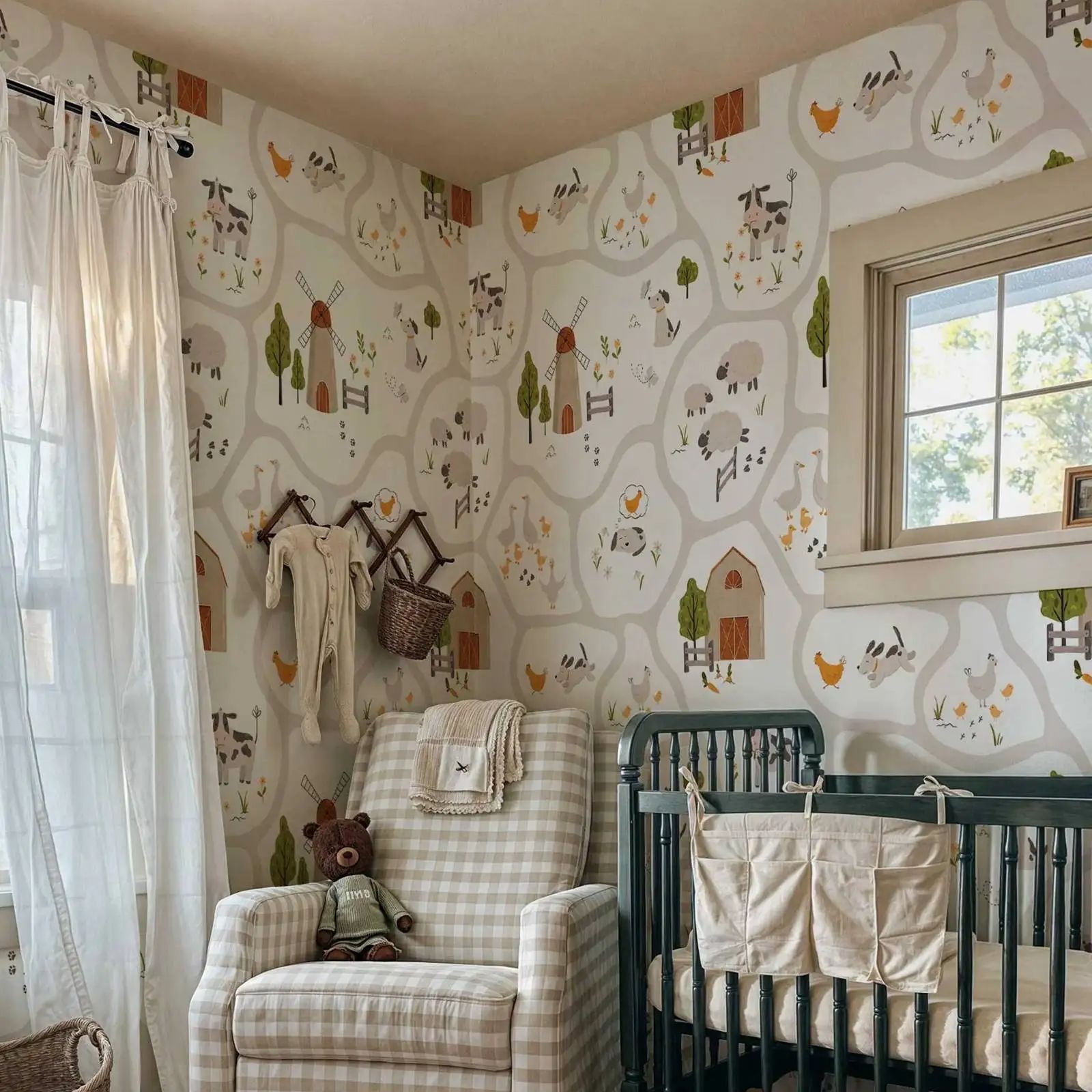 สัตว์ฟาร์นน่ารักเด็กวอลล์เปเปอ - Baby Nursery Peel And Stick Wallpaper บทวิจารณ์และราคา