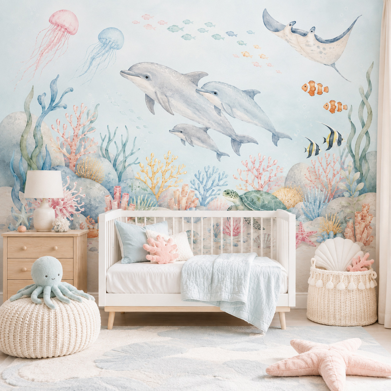 วอลเปเปอร์ลายสัตว์ทะเลใต้ทะเลแ - Baby Nursery Peel And Stick Wallpaper บทวิจารณ์และราคา