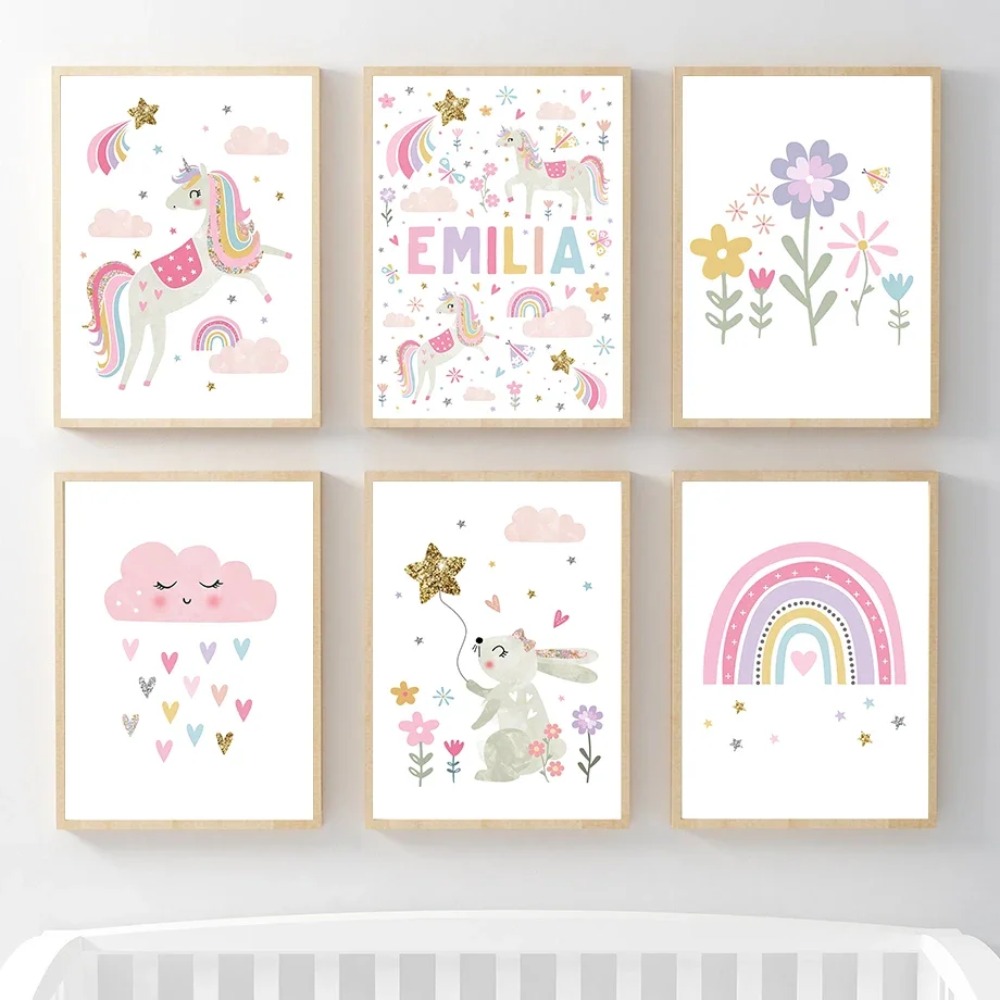 สีชมพูยูนิคอร์นกระต่ายสายรุ้งเ - Baby Nursery Decor Girl บทวิจารณ์และราคา