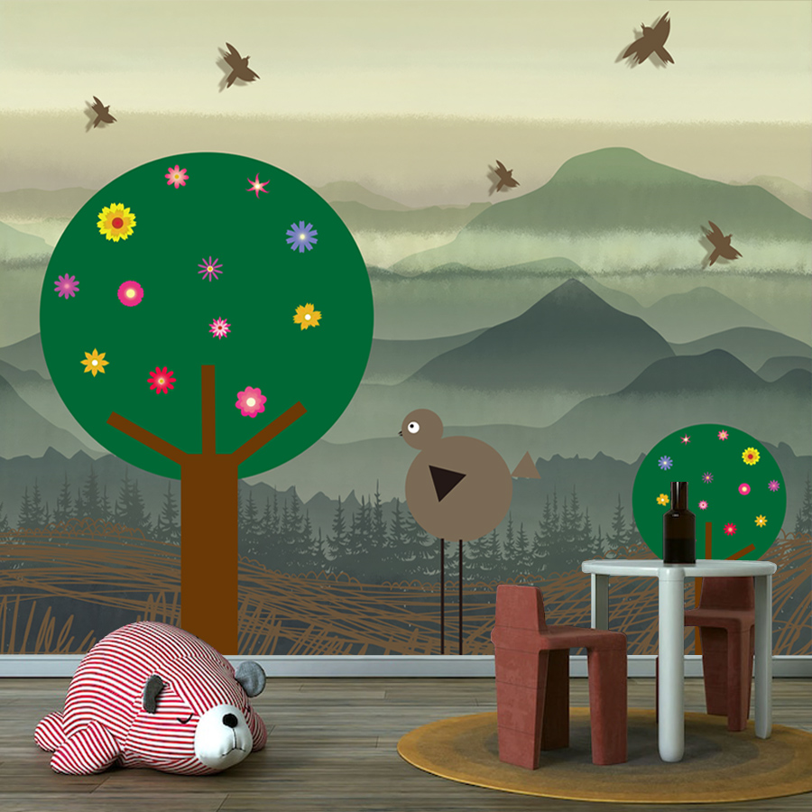 วอลเปเปอร์ลายการ์ตูนป่าไม้แบบล - Baby Nursery Peel And Stick Wallpaper บทวิจารณ์และราคา